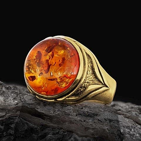 Kehribar Taşlı Özel Üretim Gümüş Erkek Yüzük, Kehribar Yüzük