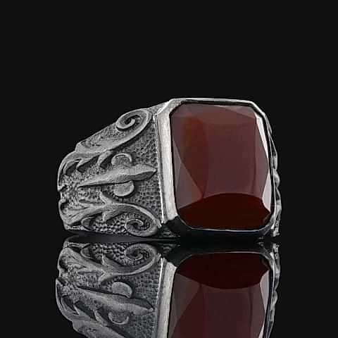 Kırmızı Akik Taşılı Gümüş Erkek Yüzük, Kırmızı Akik Taşlı Yüzük
