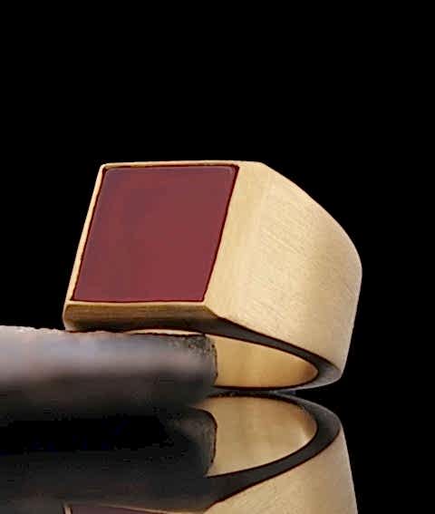 Kırmızı Akik Taşlı Gümüş Yüzük, Özel Tasarım Kare Kırmızı Akik Taşlı Yüzük, Sade Kırmızı Akik Taşlı Yüzük