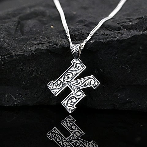 Kişiye Özel El Yapımı Gümüş K Harfli Kadın Kolye