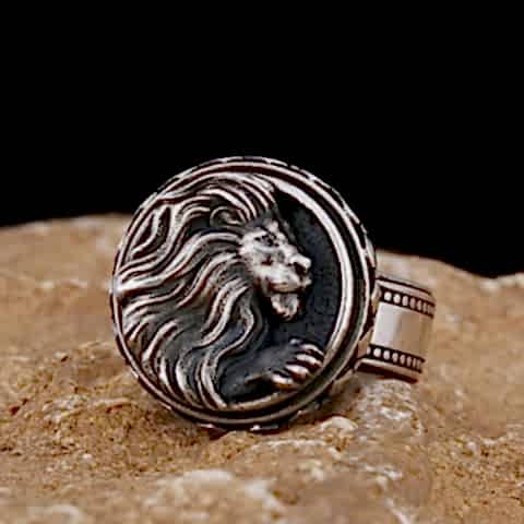 Kişiye Özel Üretim Aslan Burcu Gümüş El Yapımı Yüzük