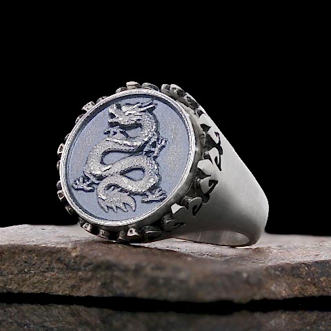 Kişiye Özel Üretim Ejderha Yüzük, 925 Ayar Gümüş Ejderha Yüzük, Ejderha Erkek Yüzük