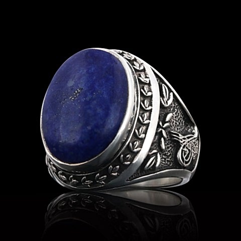 Lapis Taşlı Osmanlı Tuğralı Devlet Armalı Gümüş Erkek Yüzük