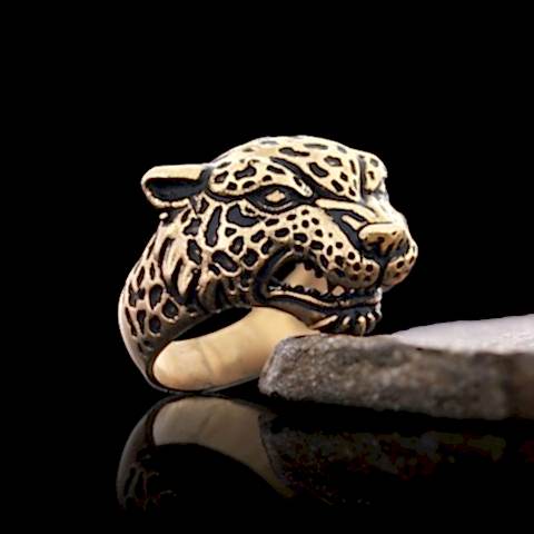 Leopar Gümüş Özel Üretim Erkek Yüzük