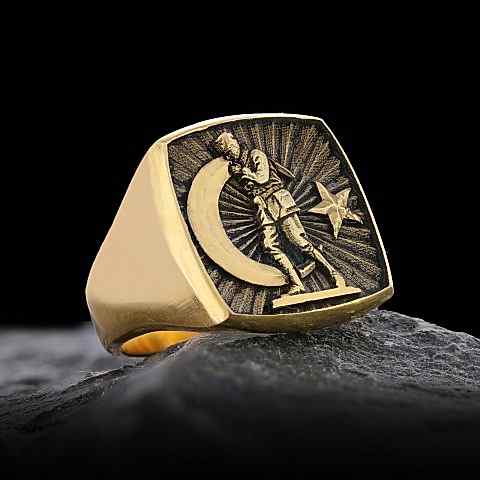 M. Kemal Atatürk-Ay Yıldız 925 Ayar Gümüş Kare Yüzük