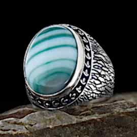 Mavi Agat Taşlı Erkek Gümüş Yüzük