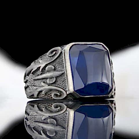 Safir Taşılı Gümüş Erkek Yüzük, Enerjinizi Yansıtan Safir Taşlı Yüzük