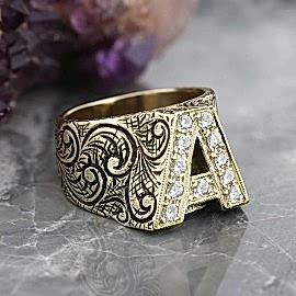 Monogram A Harfli Gümüş Yüzük