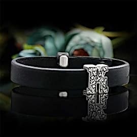 Motifli K Harfi Deri Bileklik