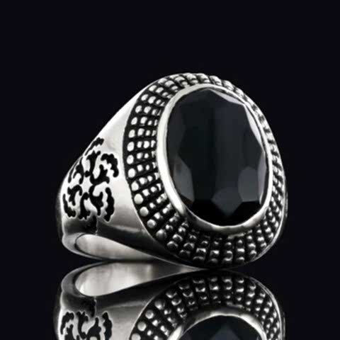 Motifli Oniks Taşlı 925 Ayar Gümüş Erkek Yüzük, Oniks Yüzük, Siyah Akik Yüzük