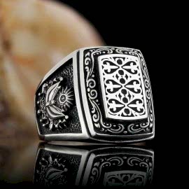 Motifli Osmanlı Devlet Armalı Yüzük