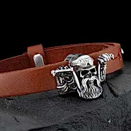 Üç Boyutlu Motorcu Kurukafa Deri Bileklik