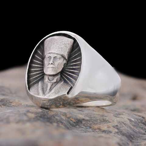 Mustafa Kemal Atatürk Portreli 925 Ayar Gümüş Yüzük