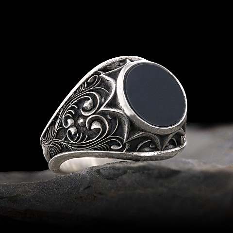 Oniks Taşlı 925 Ayar Gümüş Yüzük, Oniks Yüzük, Gümüş Erkek Oniks Yüzük