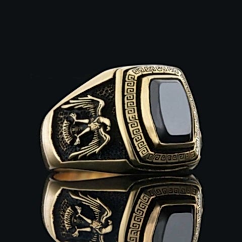 Oniks Taşlı Özel Tasarım Kartal Sembollü Gümüş Yüzük