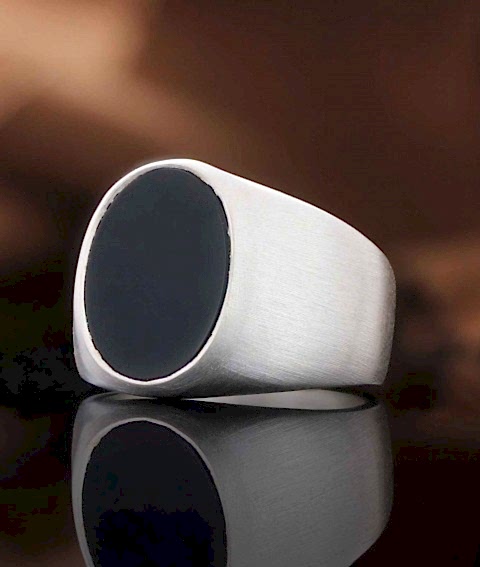 Oniks Taşlı Özel Tasarım Oval Yüzük, Oniks Taşlı Gümüş Yüzük, Sade Oniks Taşlı Yüzük