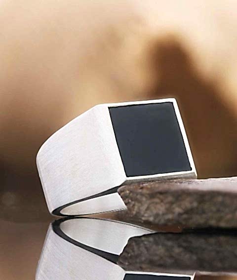 Oniks Taşlı Yüzük, Doğal Oniks Taşlı Gümüş Yüzük, Özel Tasarım Kare Oniks Taşlı Yüzük