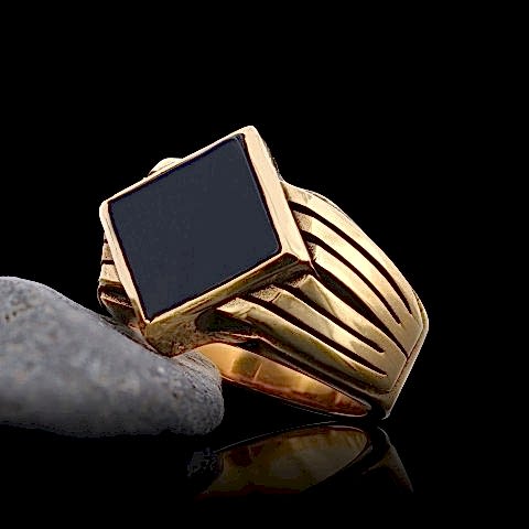 Oniks Yüzük, Özel Tasarım Oniks Taşlı Yüzük, 925 Ayar Gümüş Erkek Oniks Yüzük