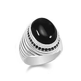 Oniks Taşlı Erkek Gümüş Yüzük, Siyah Akik Yüzük