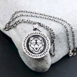 Kurt Özel Tasarım 925 Ayar Gümüş Çift Taraflı Kurt ve Süleyman Mühürlü Kolye