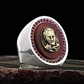 Özel Tasarım Atatürk Silüetli Taşlı Gümüş Yüzük