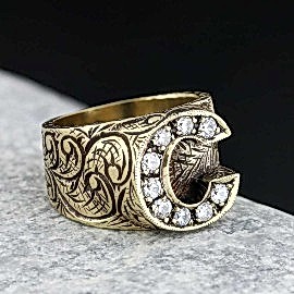 Özel Tasarım El Yapımı Monogram C Harfili Yüzük