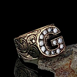 Özel Tasarım El Yapımı Monogram Taşlı G Harfili Yüzük