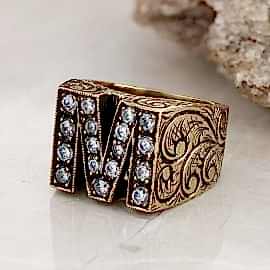 Özel Tasarım El Yapımı Monogram Taşlı M Harfili Yüzük