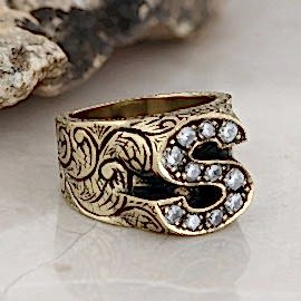 Özel Tasarım El Yapımı Monogram Taşlı S Harfili Yüzük