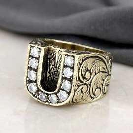 Özel Tasarım El Yapımı Monogram Taşlı U Harfili Yüzük