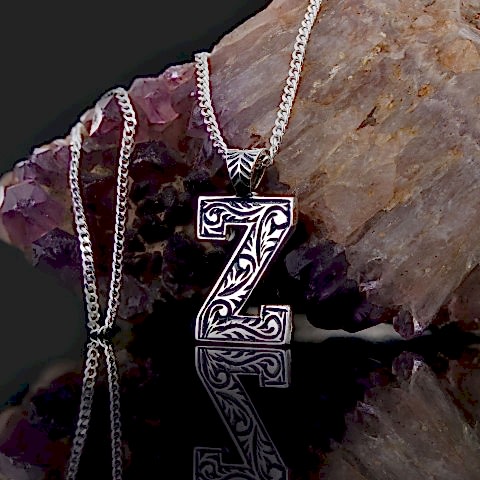 Özel Tasarım El Yapımı Üç Boyutlu Z Harfli Unisex Gümüş ve Gold Kaplama Kolye