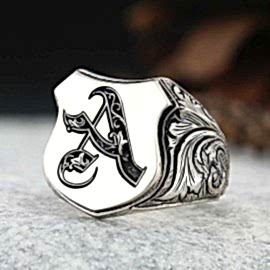 Özel Tasarım Gümüş Motifli A Harf Yüzük