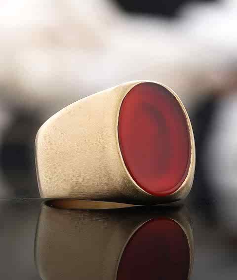 Özel Tasarım Oval Kırmızı Akik Taşlı Yüzük, Kırmızı Akik Taşlı Gümüş Yüzük, Sade Kırmızı Akik Taşlı Yüzük