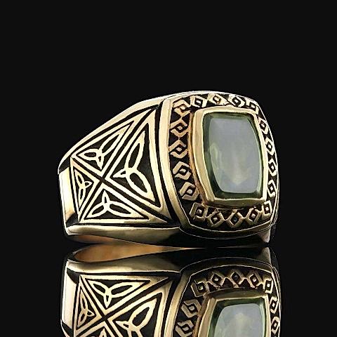 Özel Tasarım Tourmaline Taşlı Yüzük, Simetrik Desen İşlemeli Tourmaline Erkek Yüzük