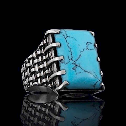 Özel Üretim Firuze Taşlı Gümüş Erkek Yüzük, Firuze Gümüş Yüzük