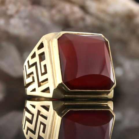 Özel Üretim Kırmızı Akik Taşlı Erkek Yüzük, Özel Tasarım Kırmızı Akik Taşlı Erkek Yüzük