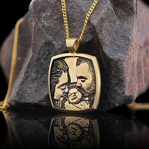 Özel Üretim Resimli 925 Ayar Gümüş Aile Kolyesi