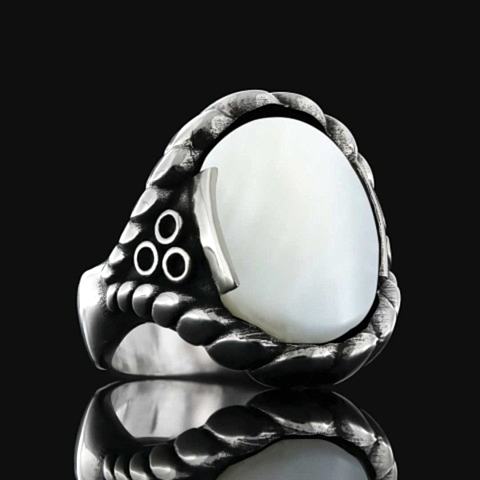 Sedef Gümüş Yüzük, Doğal Büyük Taşlı El Yapımı Gümüş Sedef Yüzük