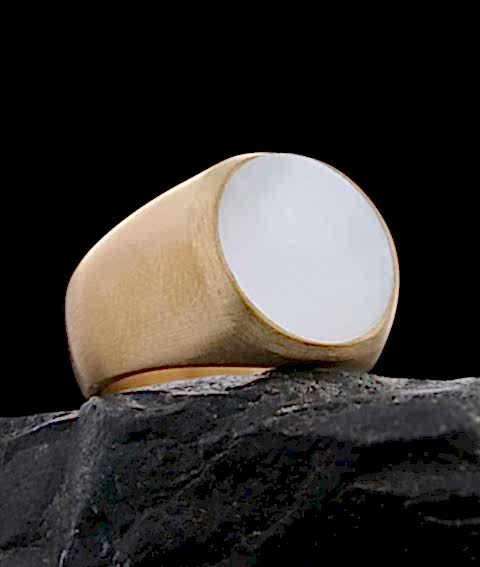 Sedef Taşlı Erkek Gümüş Yüzük, Yuvarlak Sedef Taşlı Özel Tasarım Yüzük, Sade Taşlı Yüzük