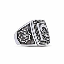 Selçuklu Kartalı Figürlü Tuğralı Ay Yıldız Yüzük