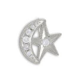 Özel Üretim 925 Ayar Gümüş Taşlı Ay Yıldız Broş