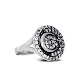 Oval Taşlı Ay Yıldızlı Yüzük Gümüş 925 Ayar