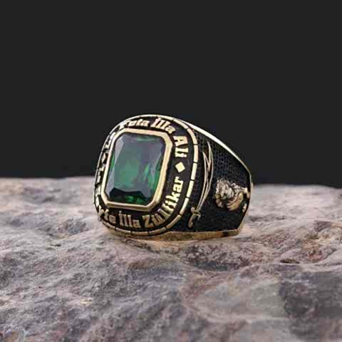 Taşlı Özel Tasarım Hz. Ali Gümüş Yüzük