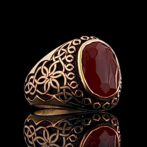 Taşlı Yanları Desenli Gümüş Erkek Yüzük