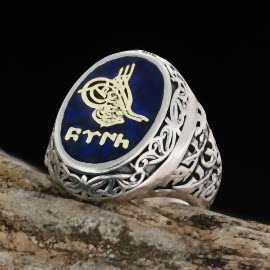 Tuğralı Gümüş Erkek Yüzüğü 925 Ayar