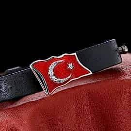 Kırmızı Mineli Taşlı Türk Bayraklı Bileklik
