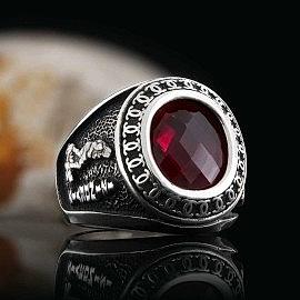 Taş Etrafı Motifli Oval Türkiye Haritalı ve Atatürk İzindeyiz Yazılı Yüzük