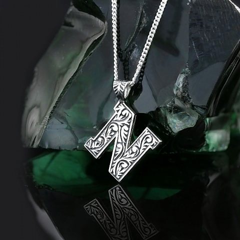Üç Boyutlu Kişiye Özel İsminin Baş Harfi N Gümüş ve Gold Kaplama Kolye