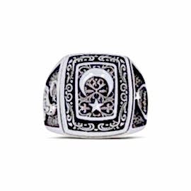 Uluyan Kurt Ay Yıldız İçinde Göktürk Türkçe Yüzük