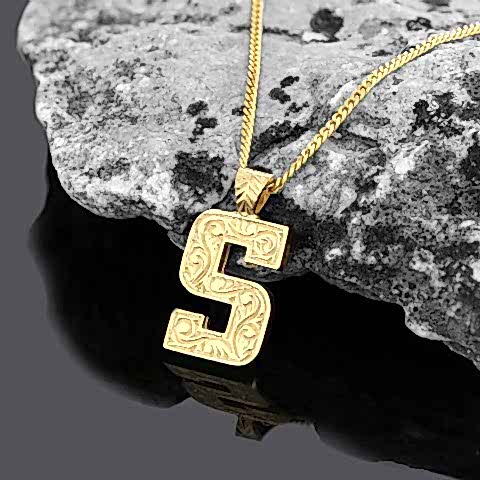 Unisex Üç Boyutlu Özel Üretim Gümüş ve Gold Kaplama S Harfli Hediye Kolye